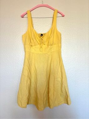 Old Navy Linen-Blend Yellow Babydoll Bow Tie Mini Dress Cottagecore Y2K Pockets